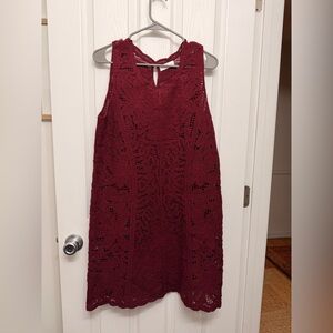 LC Lauren Conrad Burgundy Crochet  Mini Dress